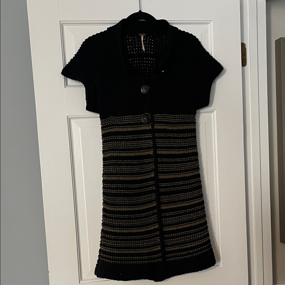 Free People Black and Tan Striped Cardigan Sz S